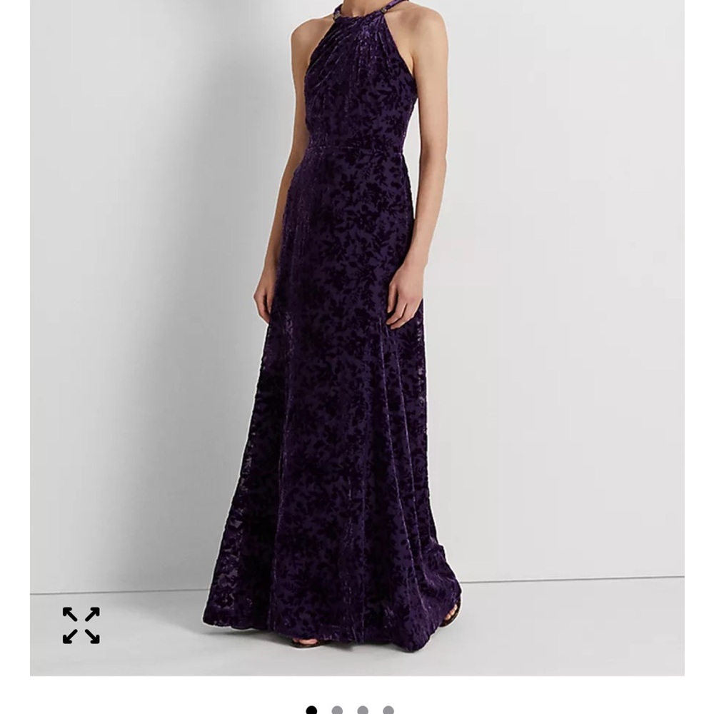 Ralph Lauren Deep Purple Floral Velvet Burnout Formal Dress